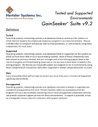 Tested and Supported Environments