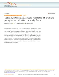 Lightning Strikes As a Major Facilitator of Prebiotic Phosphorus Reduction on Early Earth ✉ Benjamin L