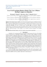 Coca-Cola Franchising Business Model: the Case of Mutare Bottling Company in Zimbabwe