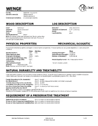 Wenge Technical Data