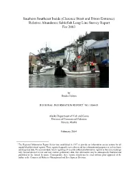 Clarence Strait and Dixon Entrance) Relative Abundance Sablefish Long Line Survey Report for 2003