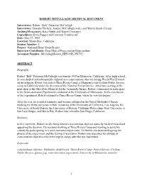 Robert “Bob” Patterson Mccullagh Interviewer: Dorothy Nichols