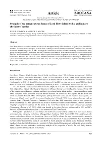 Synopsis of the Hymenopteran Fauna of Lord Howe Island with a Preliminary Checklist of Species