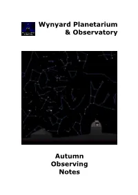 Wynyard Planetarium & Observatory a Autumn Observing Notes