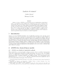 Analysis of Variance∗