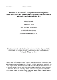 A Study of Issues Relating to the Collection, Care, and Accessibility of Zines in Institutional and Alternative Collections in the UK