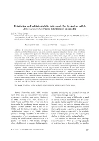 Distribution and Habitat Suitability Index Model for the Andean Catfish Astroblepus Ubidiai (Pisces: Siluriformes) in Ecuador