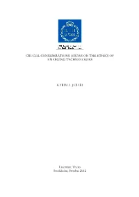 Essays on the Ethics of Emerging Technologies