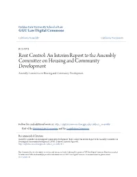 Rent Control: an Interim Report to the Assembly Committee on Housing and Community Development Assembly Committee on Housing and Community Development