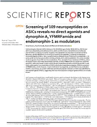 Screening of 109 Neuropeptides on Asics Reveals No Direct Agonists