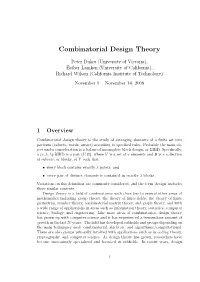 Combinatorial Design Theory