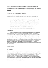 Effects of Partial Charge-Transfer Solute – Solvent Interactions in Absorption Spectra of Aromatic Hydrocarbons in Aqueous and Alcoholic Solutions