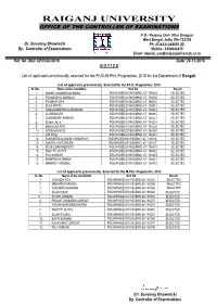 Raiganj University Office of the Controller of Examinations