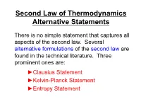 Second Law of Thermodynamics Alternative Statements