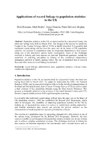 Applications of Record Linkage to Population Statistics in the UK