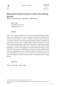 Mussolini Predicted a Fascist Century: How Wrong Was He? Third Lecture on Fascism – Amsterdam – 22 March 2019