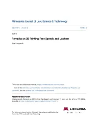 Remarks on 3D Printing, Free Speech, and Lochner
