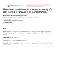 There Is No Special Condition Where a Velocity of a Light Wave Is Invariance in All Inertial Frames