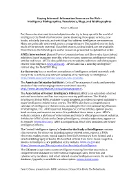 Information Sources on the Web – Intelligence Bibliographies, Newsletters, Blogs, and Webliographies
