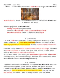 2020.06.04 Lecture Notes 10Am Lecture 3 – Estereostàtic (Stereostatic: Solid + Force of Weight Without Motion)