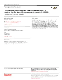 La Représentation Politique Des Francophones D'ottawa