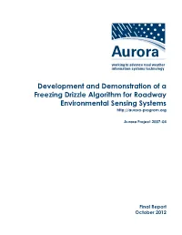 Development and Demonstration of a Freezing Drizzle Algorithm for Roadway Environmental Sensing Systems