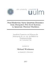 Non-Markovian Open Quantum Dynamics from Dissipative Few-Level Systems to Quantum Thermal Machines Michael Wiedmann 2019