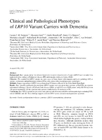 Clinical and Pathological Phenotypes of LRP10 Variant Carriers with Dementia