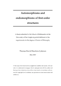 Automorphisms and Endomorphisms of First-Order Structures