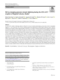 Did Ice-Charging Generate Volcanic Lightning During the 2016–2017 Eruption of Bogoslof Volcano, Alaska?