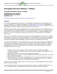 Precedent Decision Manual - Preface