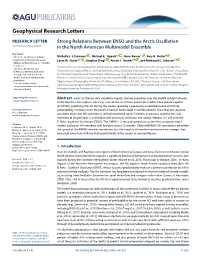 Strong Relations Between ENSO and the Arctic Oscillation in the North American Multimodel Ensemble