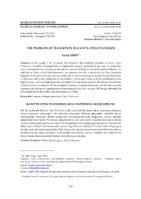 The Problem of Transition in Kant's Opus Postumum Kant