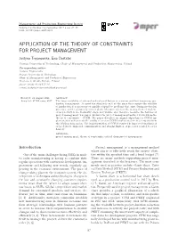 Application of the Theory of Constraints for Project Management