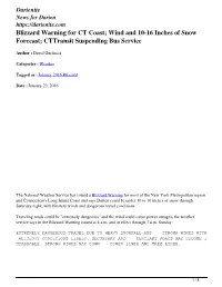 Blizzard Warning for CT Coast; Wind and 10-16 Inches of Snow Forecast; Cttransit Suspending Bus Service