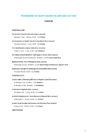 PROGRAMME of SHORT COURSES in JUNE and JULY 2021 Contents