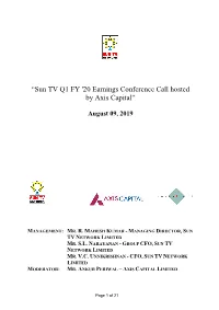 “Sun TV Q1 FY '20 Earnings Conference Call Hosted by Axis Capital”