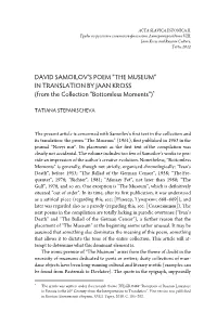 “THE MUSEUM” in TRANSLATION by JAAN KROSS (From the Collection “Bottomless Moments”)∗