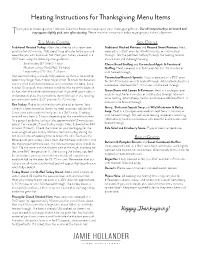 Heating Instructions for Thanksgiving Menu Items