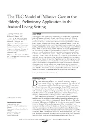 The TLC Model of Palliative Care in the Elderly: Preliminary Application in the Assisted Living Setting