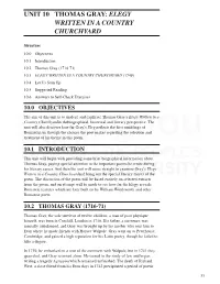 Unit 10 Thomas Gray: Elegy Written in a Country