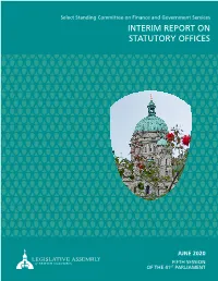 Interim Report on Statutory Offices on June 15, 2020