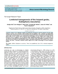 Lentiviral Transgenesis of the Leopard Gecko, Eublepharis Macularius