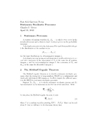Stat 8112 Lecture Notes Stationary Stochastic Processes Charles J