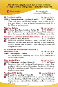 The Following Pages Give an Alphabetical Summary of FREE Activities Taking Place on Saturday, June 4Th!