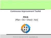 Continuous Improvement Toolkit PDCA (Plan – Do – Check