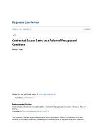 Contractual Excuse Based on a Failure of Presupposed Conditions