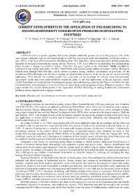 Current Developments in the Application of Dna Barcoding to Solving Biodiversity Conservation Problems in Developing Countries *C