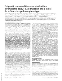 Epigenetic Abnormalities Associated with a Chromosome 18(Q21-Q22) Inversion and a Gilles De La Tourette Syndrome Phenotype
