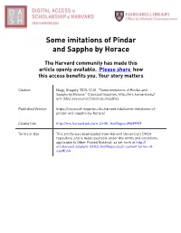 Some Imitations of Pindar and Sappho by Horace